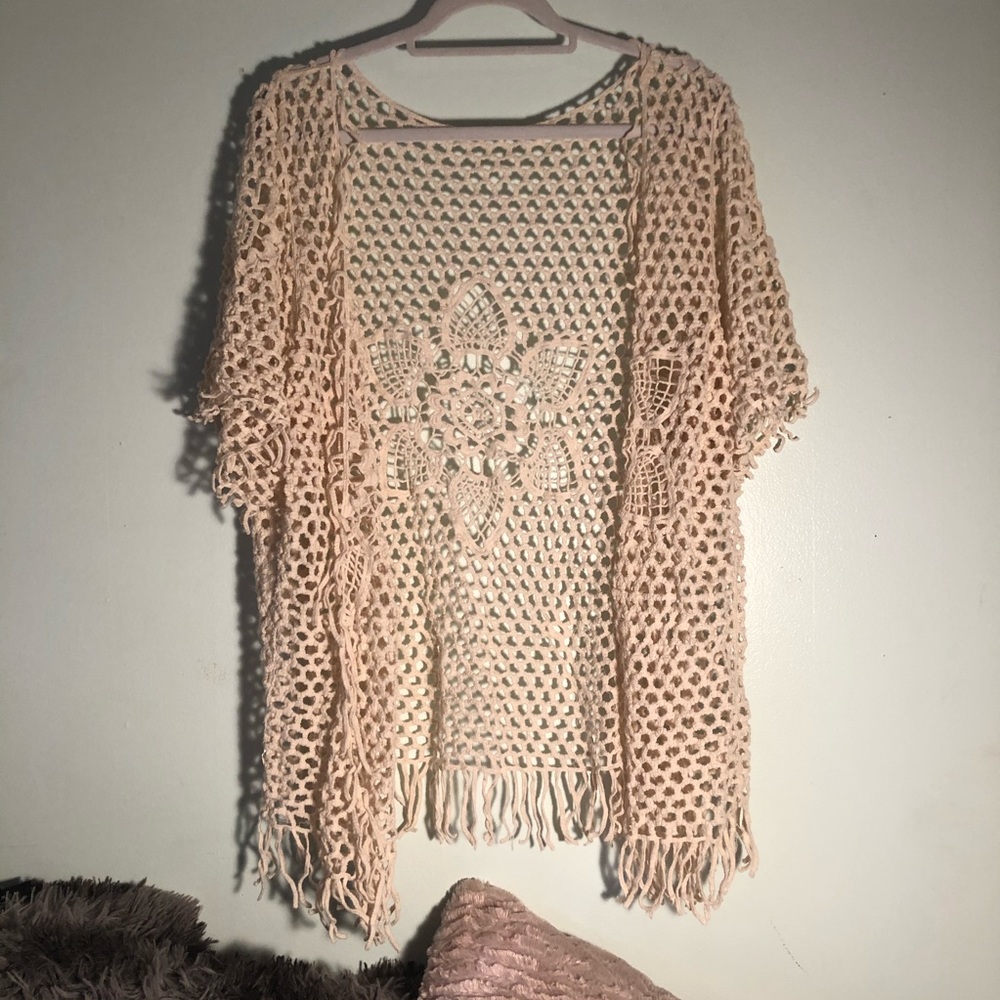 Boho - Crochet Fringe Cardigan - Cream S/M